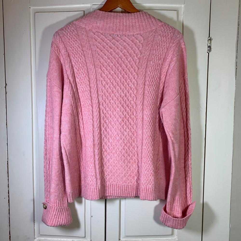 Talbots Pink Cable Knit Mock Neck Sweater with Button Cuff Detail Womens Large - Picture 8 of 9